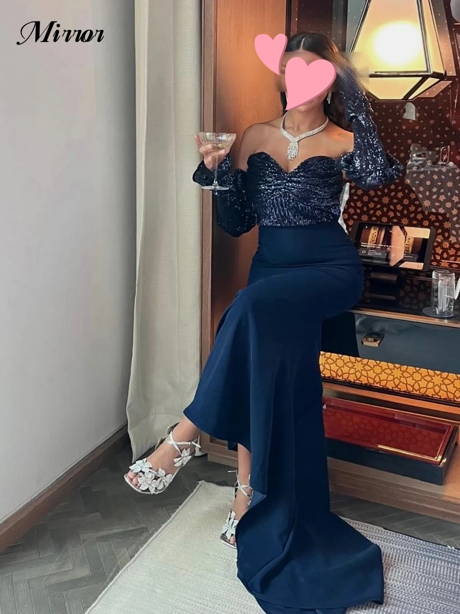 

Mirror Dress Elegant Vintage Sweet Sexy Blue Mermaid Sequins Shiny Customize Formal Occasion Prom Dress Evening Party Gowns