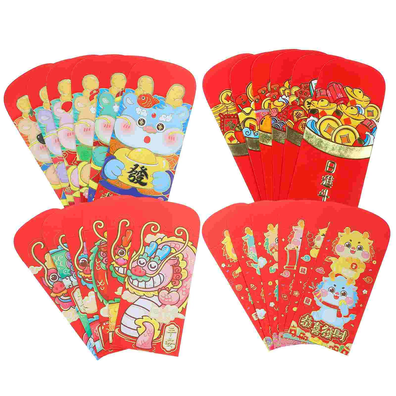 

24 Pcs Red Packet Envelopes Chinese Style Lunar Calendar New Year 2024 Money Bag Paper