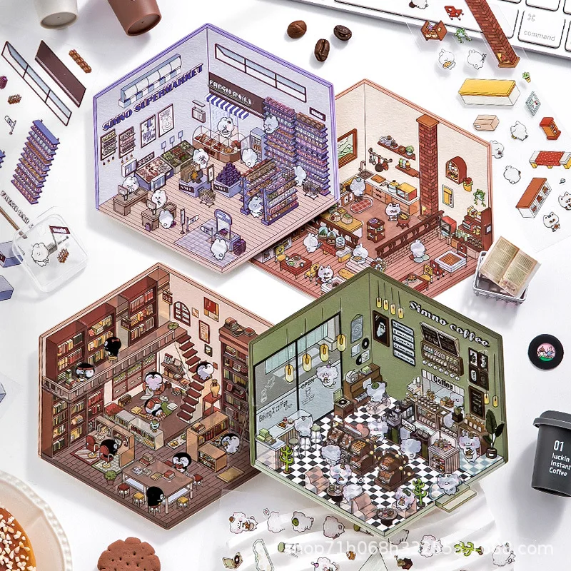 Storage Landscape Series 3D Sticker Paper DIY 4 in 1 Waterproof Restaurant Creative Journal Stickers 3d sticker paper