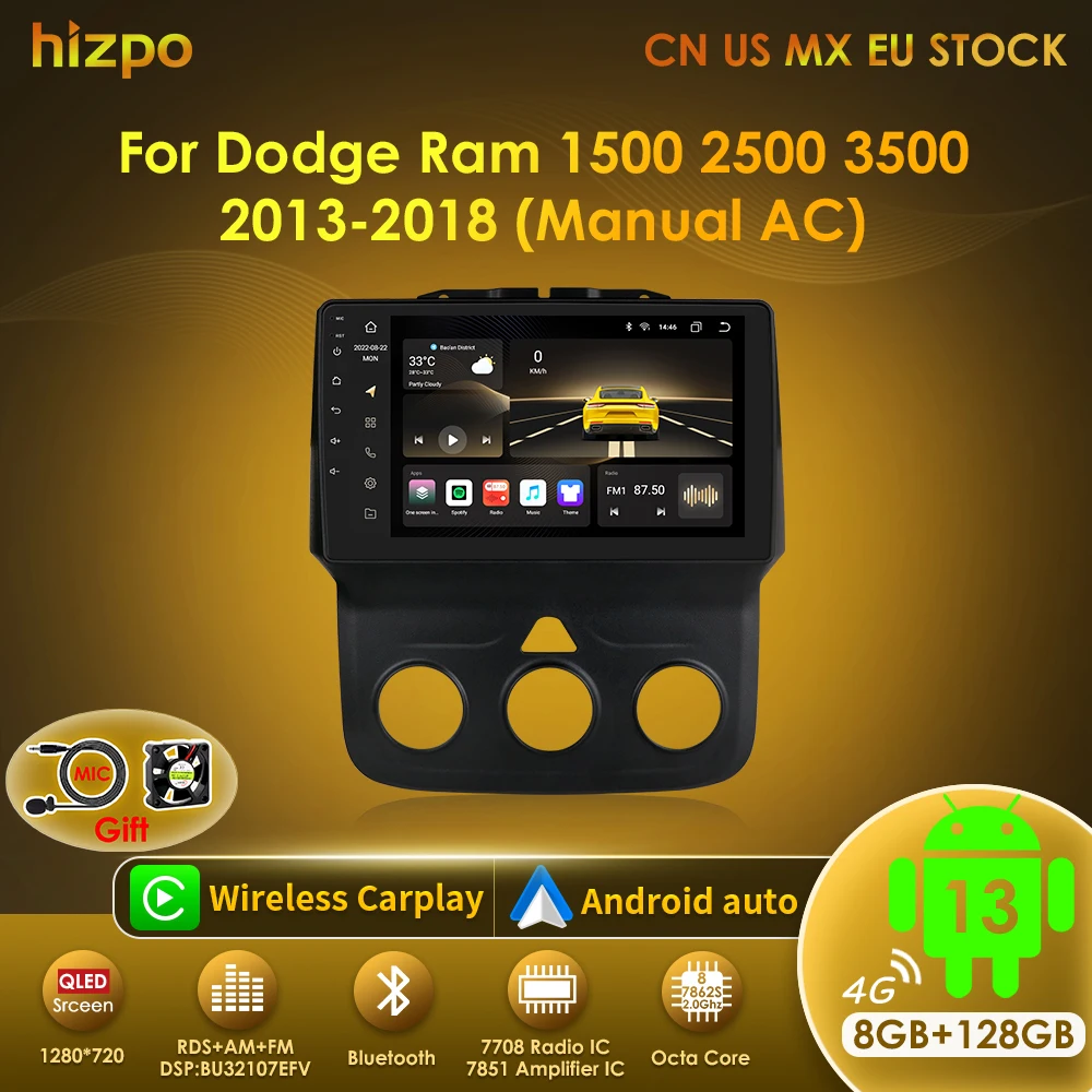 Autoradio Android Hizpo de 9 pulgadas para Dodge Ram ), unidad principal estéreo de CA Manual, pantalla táctil Carplay de navegación