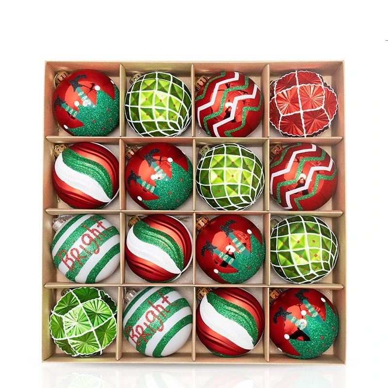 16Pcs Christmas Ball Set 8cm Handpainted Plastic Round Baubles Xmas