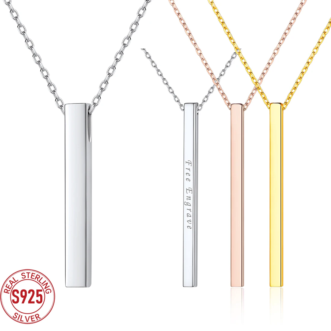 U7 925 Sterling Silver 2/4mm Vertical Bar Pendant Necklaces for Woman Personalized Name Date Coordinates Jewelry for Her pendant necklace silver necklace