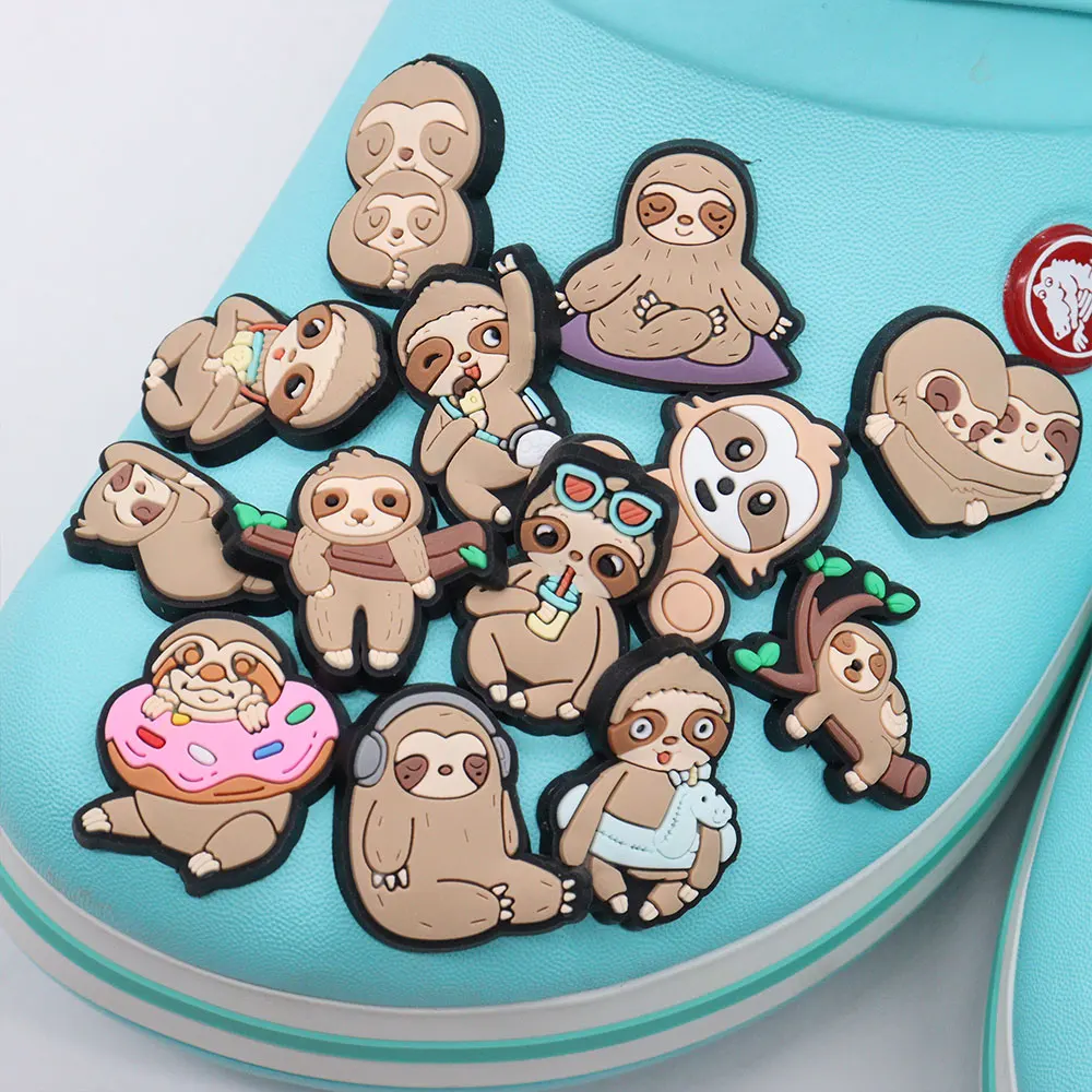 

Wholesale 50pcs PVC Shoe Charms Cute Brown Sloth Elephant Monkey Accessories DIY Shoe Decorations For Croc Jibz Kids X-mas Gift