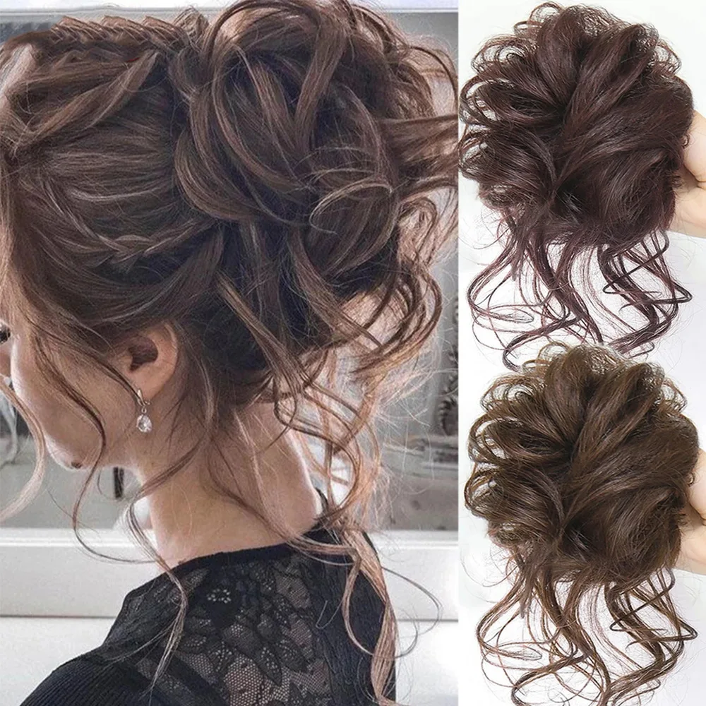 Tinashe Beauty Synthetic Hair Bun Chignon Messy Curly Hair Band Elastic Scrunchy False Hair Pieces For Women Hairpin Black Brown