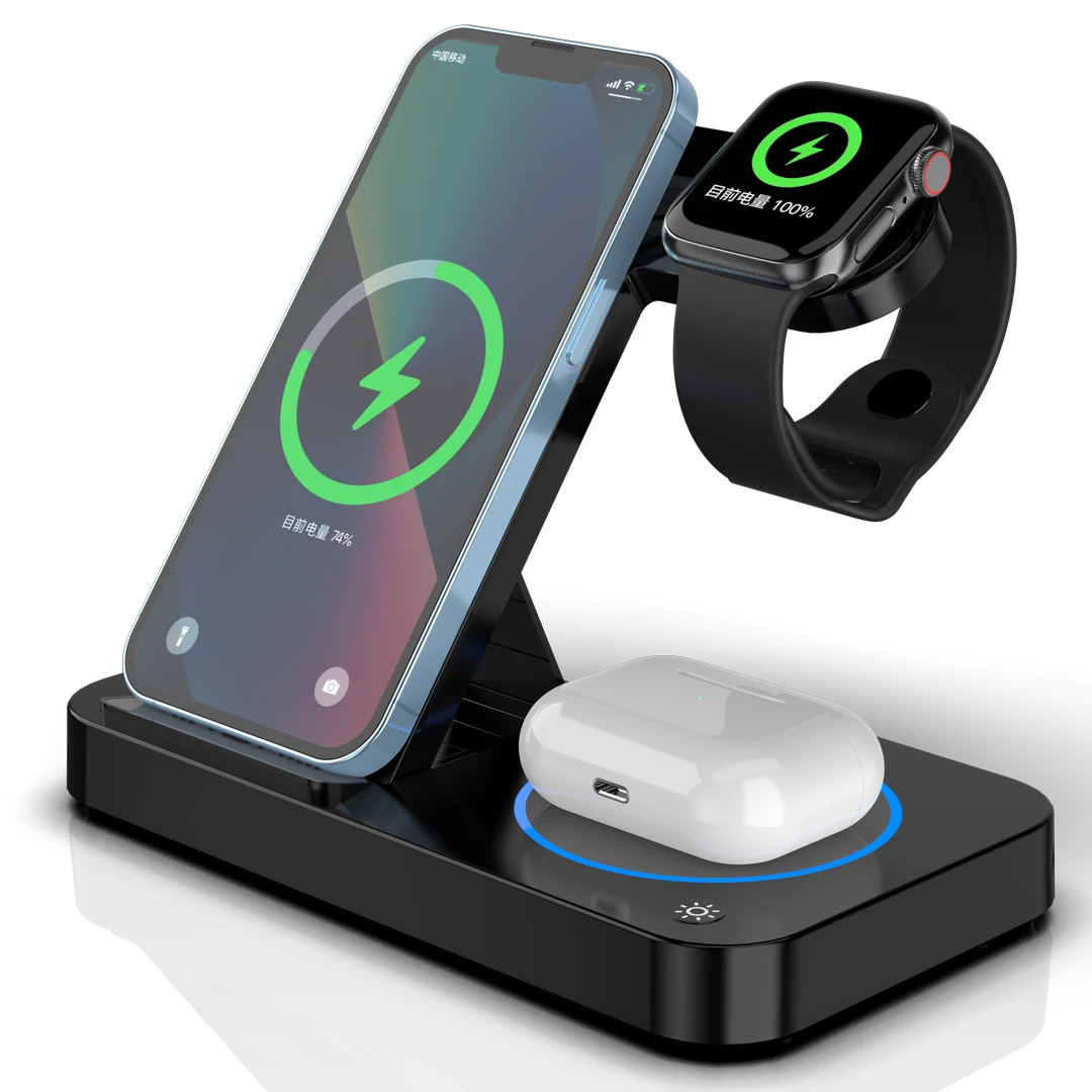 

Foldable 4 in 1 Wireless Charger For iPhone 13 12 11 Pro Max Apple Watch Airpod Pro Fast Charging Dock Station Wireless Chargers