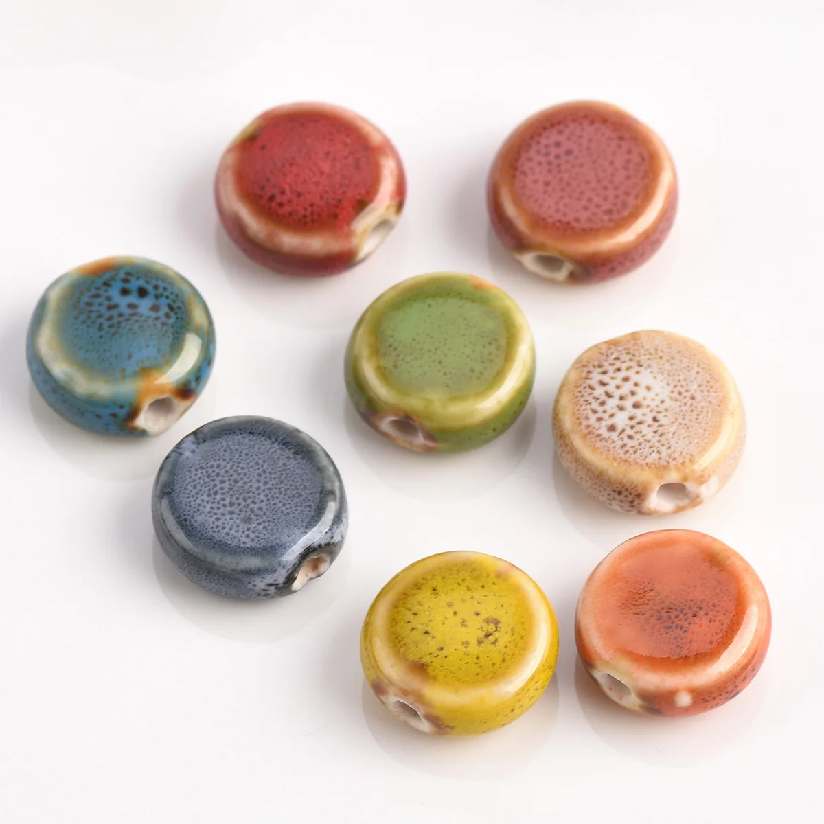 10pcs Flat Round 15mm Handmade Fancy Glaze Ceramic Porcelain Loose Spacer Beads Lot For Jewelry Making DIY Findings watercolors oval palette plum plate three line palette watercolor plate flat palette cardboard gouache imitation porcelain