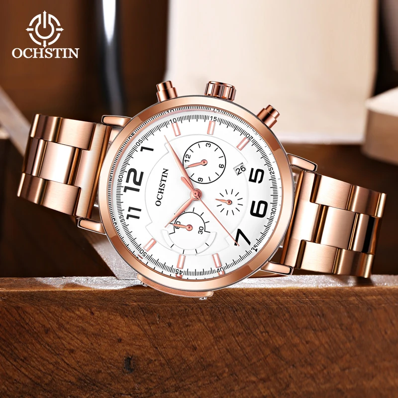 OCHSTIN Fashion Men Stainless Steel Watch Luxury Calendar Quartz Wrist Watch Business Watches for Man Clock Montre Homme