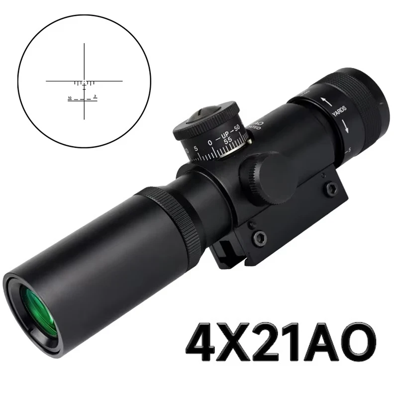 Tactical 4x21 AO Hunting Optical Compact Scope Super Anti-shock Glass Etched Reticle Illuminated Shooting Sight 11/20mm Rail