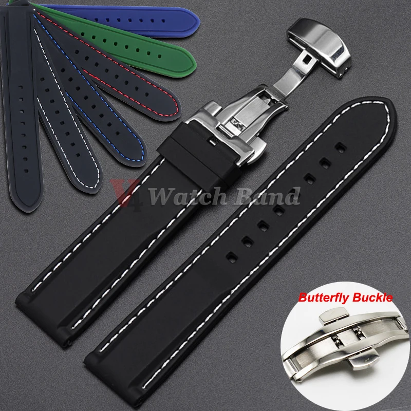 Sporty Waterproof Silicone Watch Band with Quick Release and Butterfly Buckle