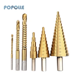 Foret étagé à rainure droite plaqué titane, 6 pièces de 4 à 32mm HSS foret étagé de 3mm 6mm 8mm pour ouvre trou en bois et en métal 