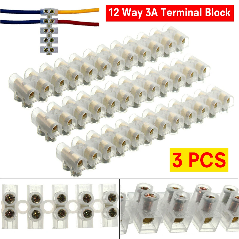 6PCS 12 Way 3A Plastic Terminal Block Wire Connector Barrier Strip ...