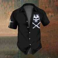 Men's Short-Sleeved Shirt Summer Fashion Retro Horror Skull Print Street Casual Trend Men's Shirt Oversized Tops SIZE S-5XL 2