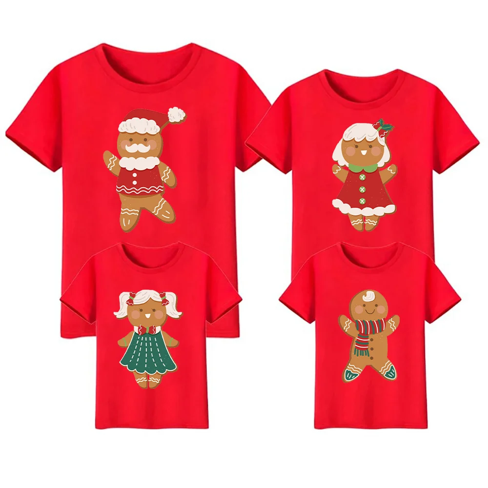 thumbnail image 1 of Conjuntos a juego para la familia con estampado de galletas navideñas, camiseta para mamá, papá, hija, hijo, niños, camiseta roja de manga corta, ropa para fiesta de Navidad, 1 of 5
