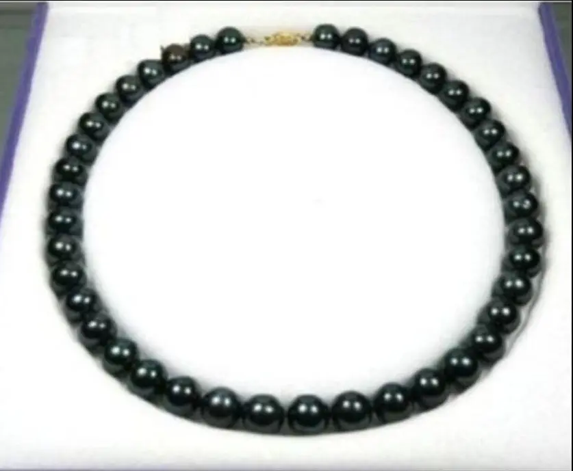 

very Exquisite 9-10 mm black Tahitian AAA++ natural Pearl Necklace 18"