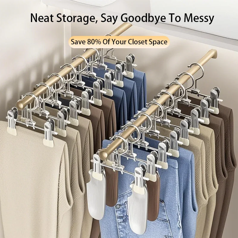 Stainless Steel Multi-Functional Hook Clip for Clothes Hangers Wardrobes for Storing Trousers