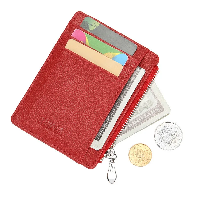 

PU Leather Thin ID Business Card Holder Women Men Mini Short Zipper Wallets Small Coin Purses Pouch Money Bag Case Organizer
