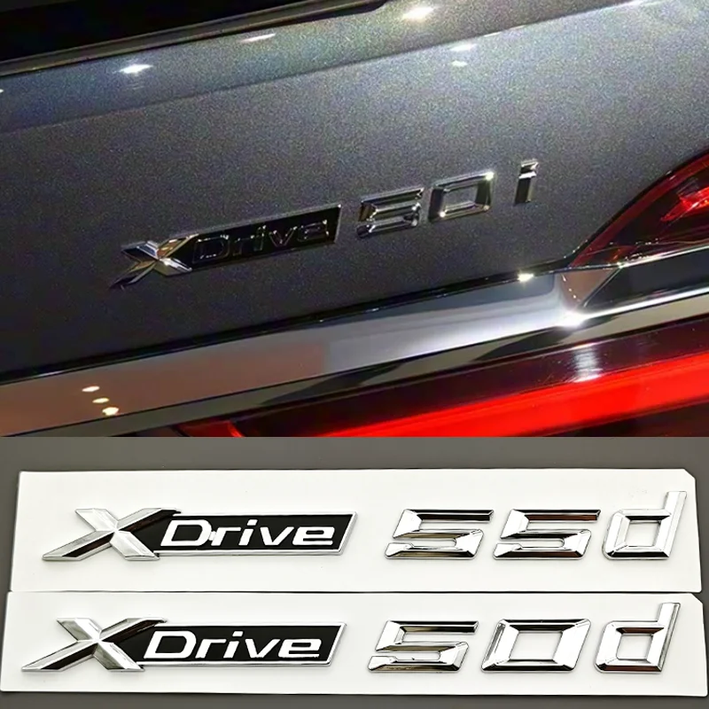 BMW X5 X7 XDrive 50d 55d 테일 외장 액세서리 로고 XDrive 50d 55d 배지 ABS 크롬 블랙 리어 트렁크 엠블럼 스티커