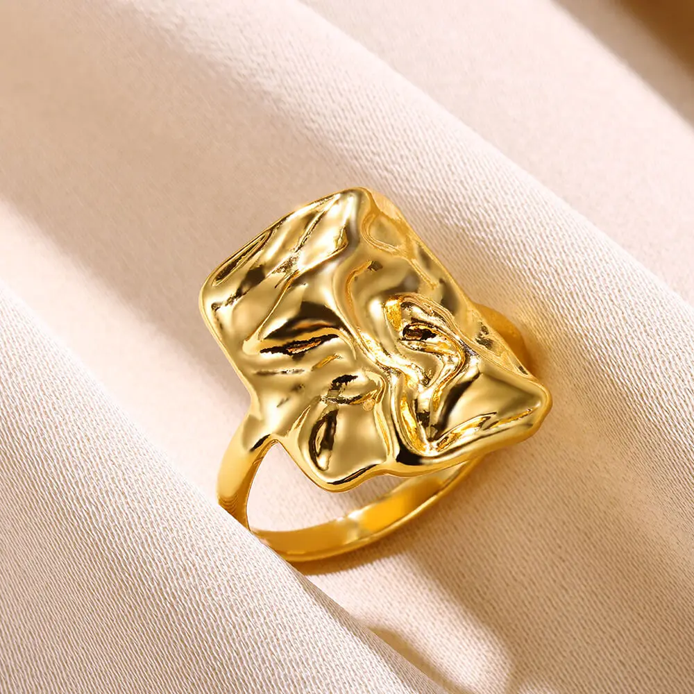 Stainless Steel Geometric Square Rings For Women Gold Color