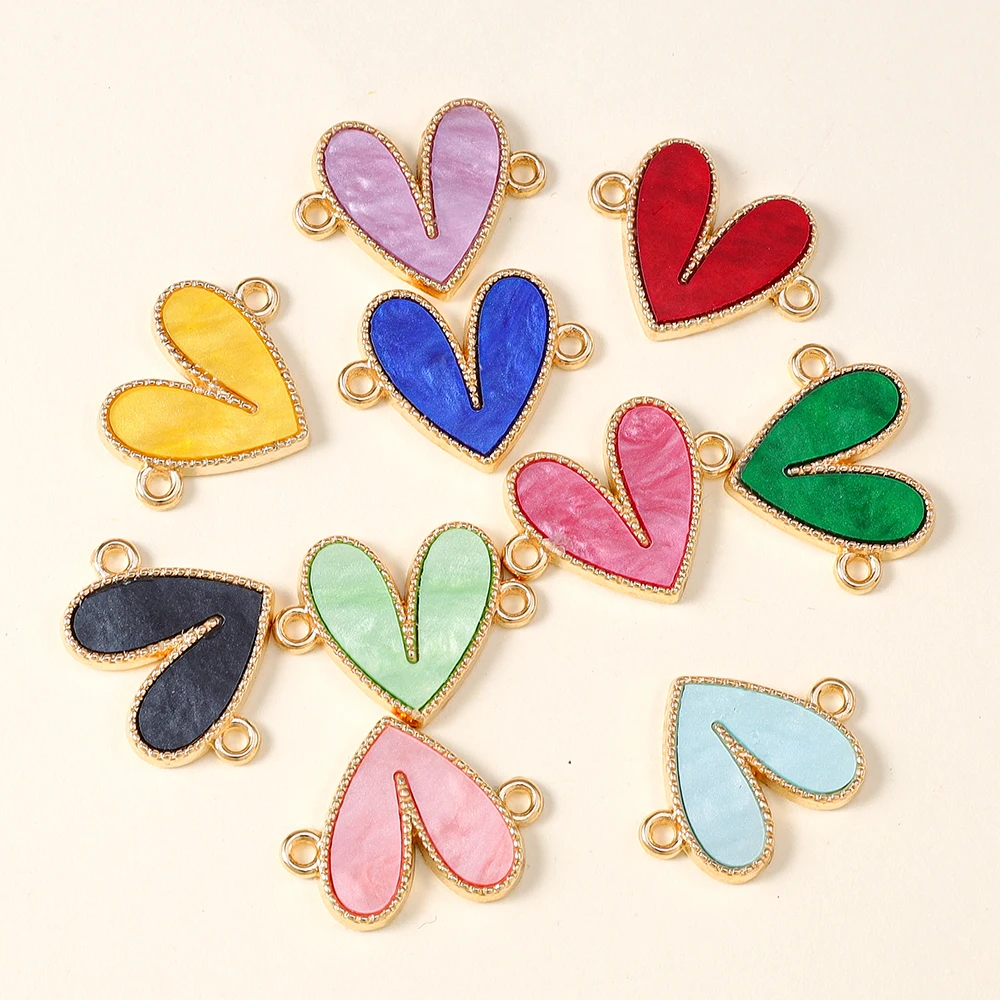 10pcs Double Hole Colorful Alloy Cute Love Heart Charms Pendant for DIY ...