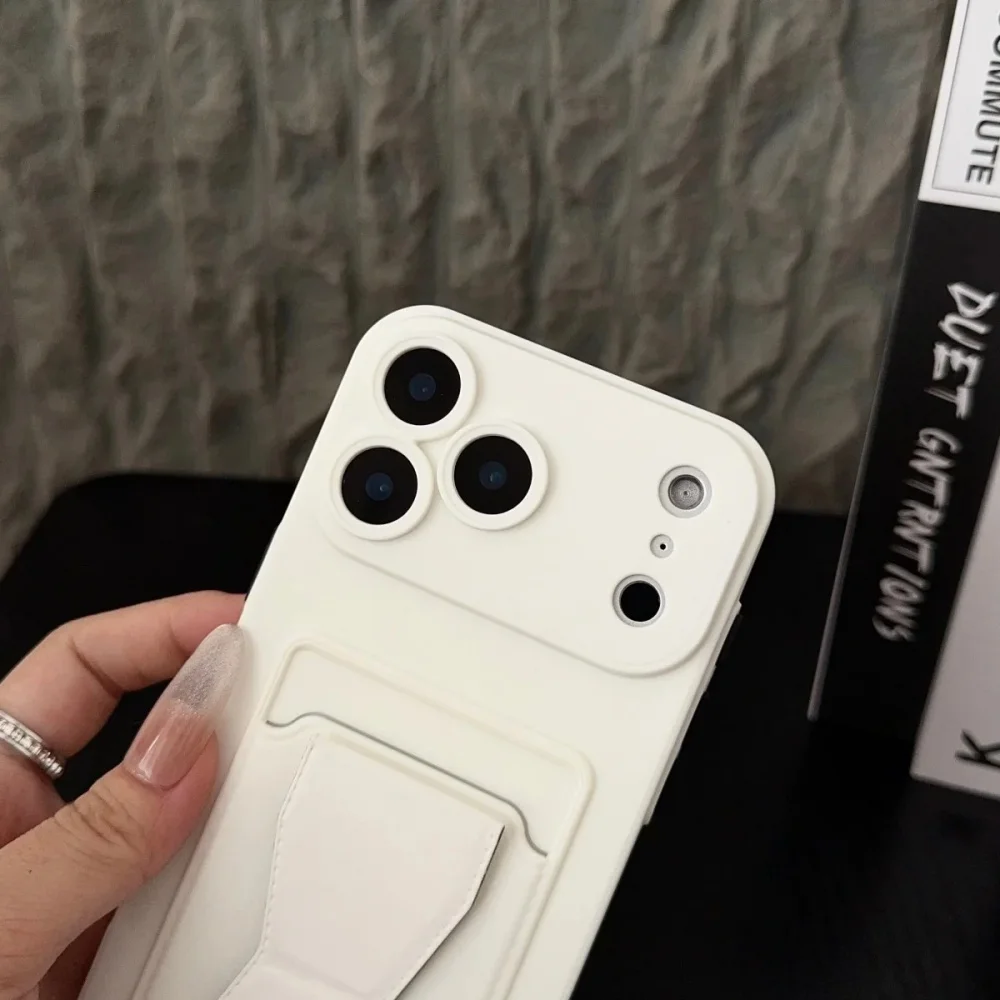 Solid Color Anti-Fingerprint Soft Phone Case with Card Holder