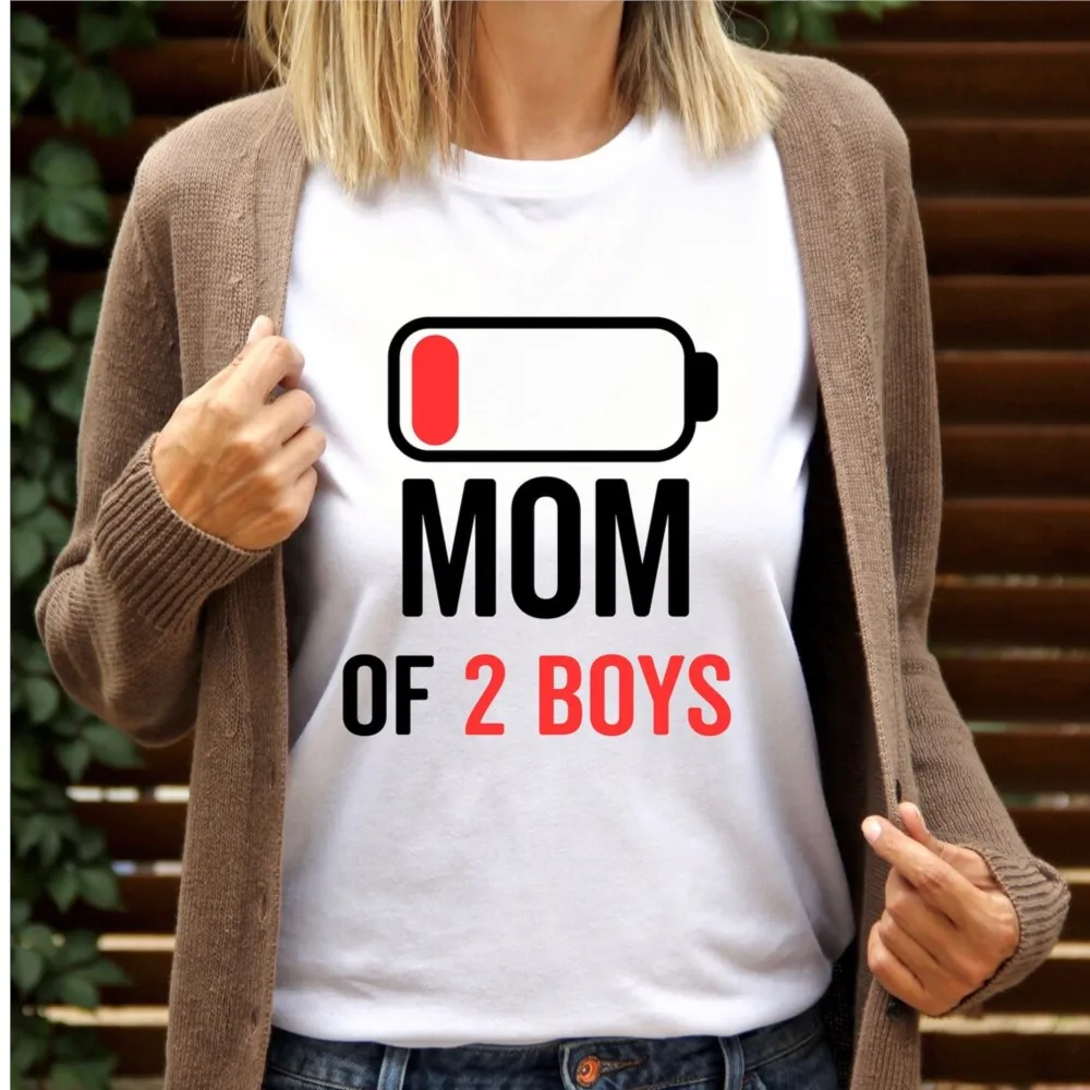 

Mom Of 2 Boys T Shirts Mothers Day Birthday Gift Shirts From Son Charging Graphic Funny Tees For Women Summer Fall Casual