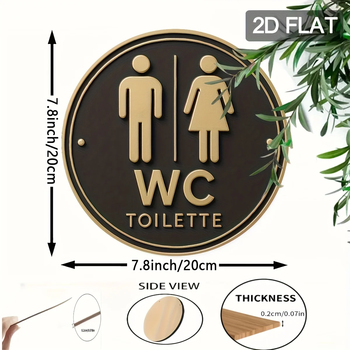 2D-Banner 1-teilig, modernes deutsches Toilettenschild, runde Wandkunst aus Holz, Kranzdekoration an der Haustür, Badezimmertürschild – Detail 3