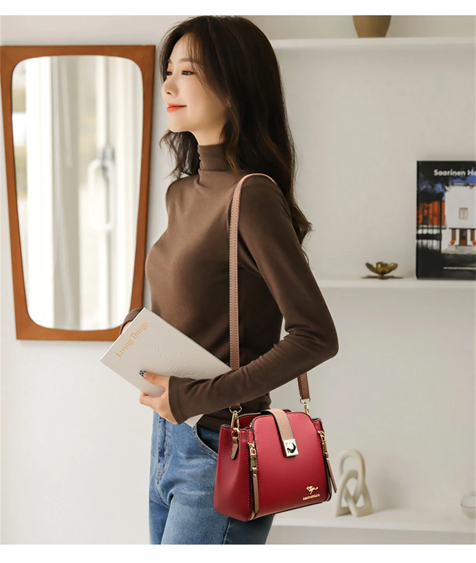 High Quality Leather Handbag Purse Women Bag Trend Luxury Designer Shoulder Crossbody Sac Ladies Branded Messenger Small Tote