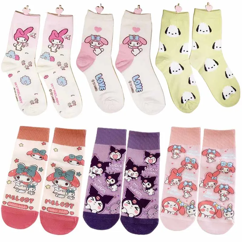 

Sanrios My Melody Cinnamoroll Kuromi почтовые HelloKittys женские длинные чулки аниме мультфильм девушка академический стиль хлопковые носки
