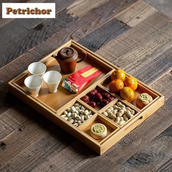 Conservazione e organizzazione della cucina in bambù Vassoio decorativo estetico Organizzatore di posate Piatto per snack di frutta secca Accessori per la tavola 1