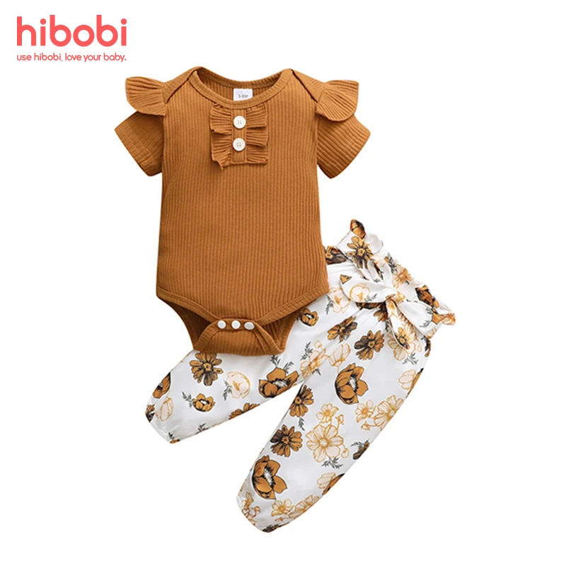 hibobi Baby Girls Bodysuit Infant Girls Clothes Set 2Pcs Floral Print