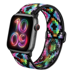 Bohemian Nylon Elastic Watch Band Bracelet - 38 40 41mm (Colorful Rhombus)