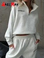Autumn Women's Tracksuit with Zipper Cotton Oversize White Casual Two Piece Set Women  Classic Sports Trouser Suits for Women 2