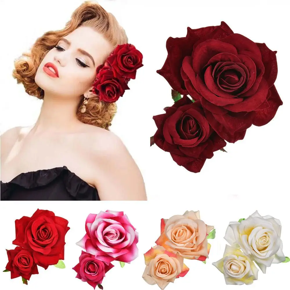 

Ladies Festival Elegant Bridesmaid Hair Jewelry Wedding Accessories Double Rose Hairpin Bridal Flower Hair Clip