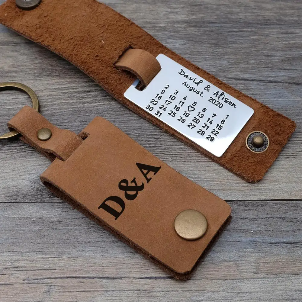 

Personalized Calendar Keychain Leather Calendar Keyring Custom Date Save Key Chain Anniversary Gift Couple Gift Memory Keychain