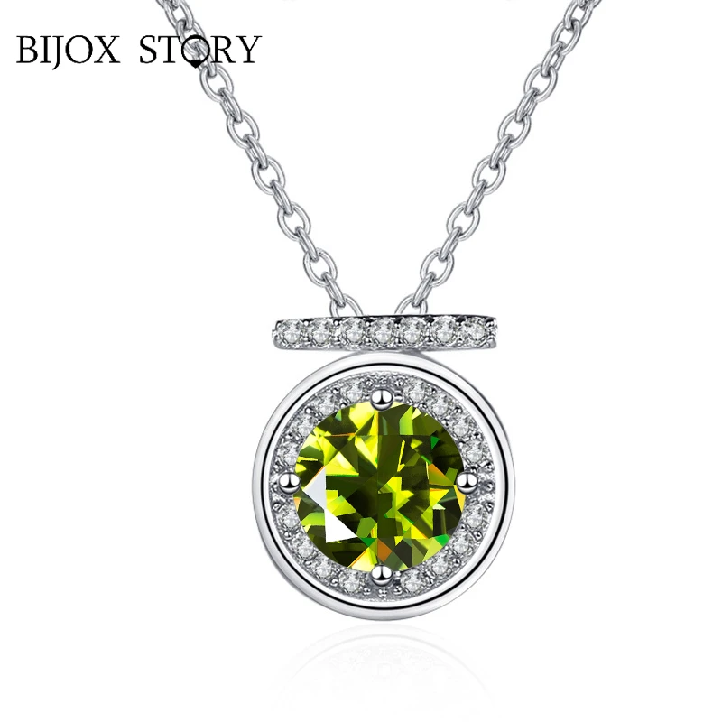 

BIJOX STORY Romantic 1 Carat Moissanite Pendant Necklace for Female S925 Sterling Silver Fine Jewelry Geometric Shape Necklace