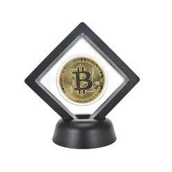 Silver Gold Plated Cryptocurrency Collectible Coin with Display Stand - Elegant Home and Office Decor Gift Set (Gold Coin Black)