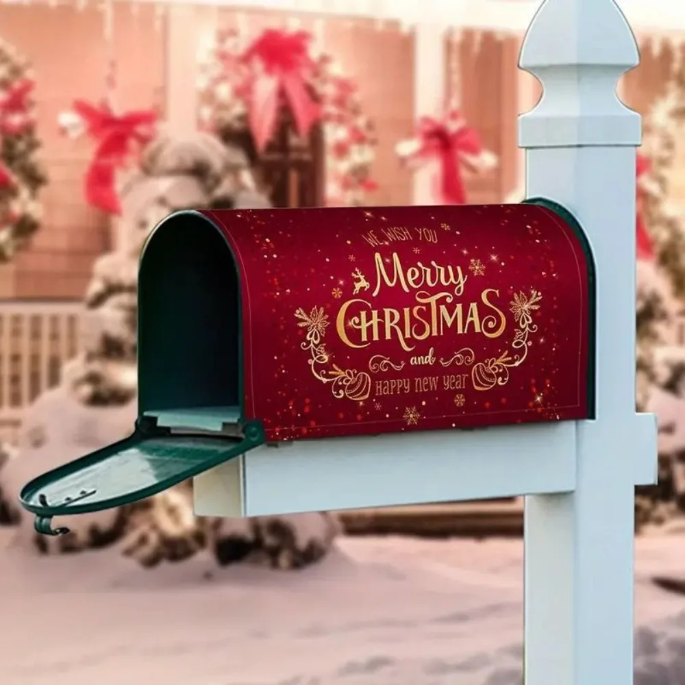 Merry Christmas Mailbox Cover Cartoon Winter Magnetic Mail Wraps Post Box Cover Snowflake Christmas Decorations