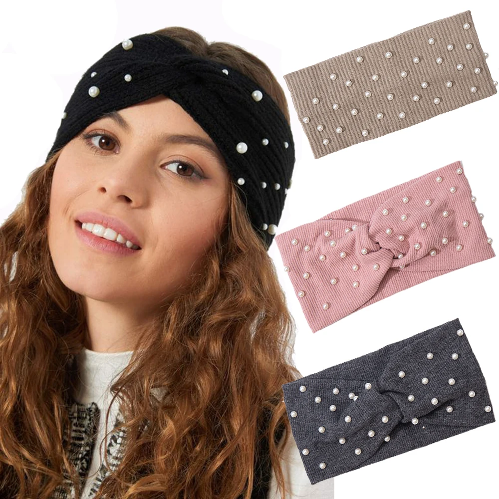Handmade Cotton Elastic Pearl Headband 24