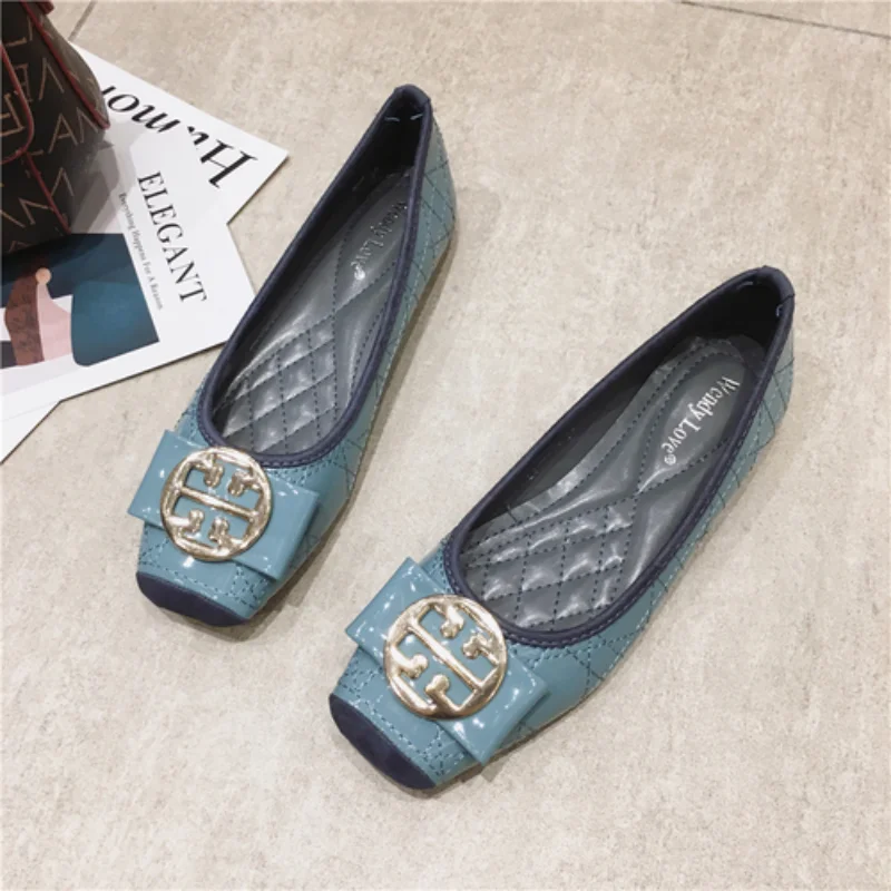 New Fashion Bean Shoes In Spring 2023 Flat Bottom Square Toe Boat Shoes Large Size Shallow Mouth Comfortable Work Shoes 5