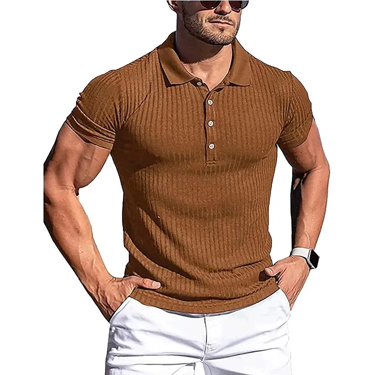 Description Picture 6 of item2023 Men's running sports fitness summer high elasticity vertical long sleeve POLO shirt slim short sleeve polo shirt