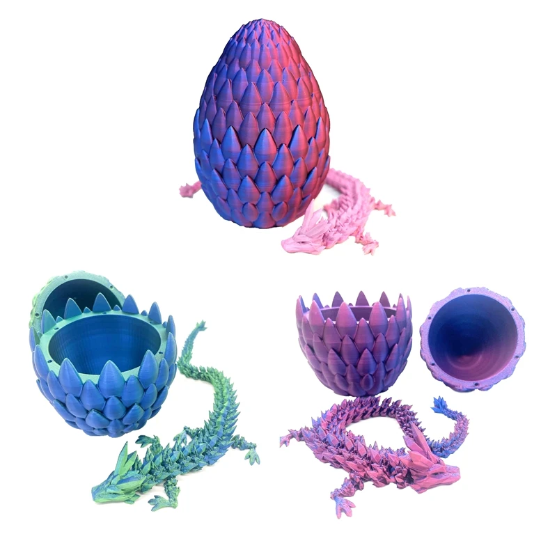 

Dragon Egg - Surprise Egg Ornaments With Flexible Pearly-Sheen Dragon, 3D Printed Gift.For Kids,Friend