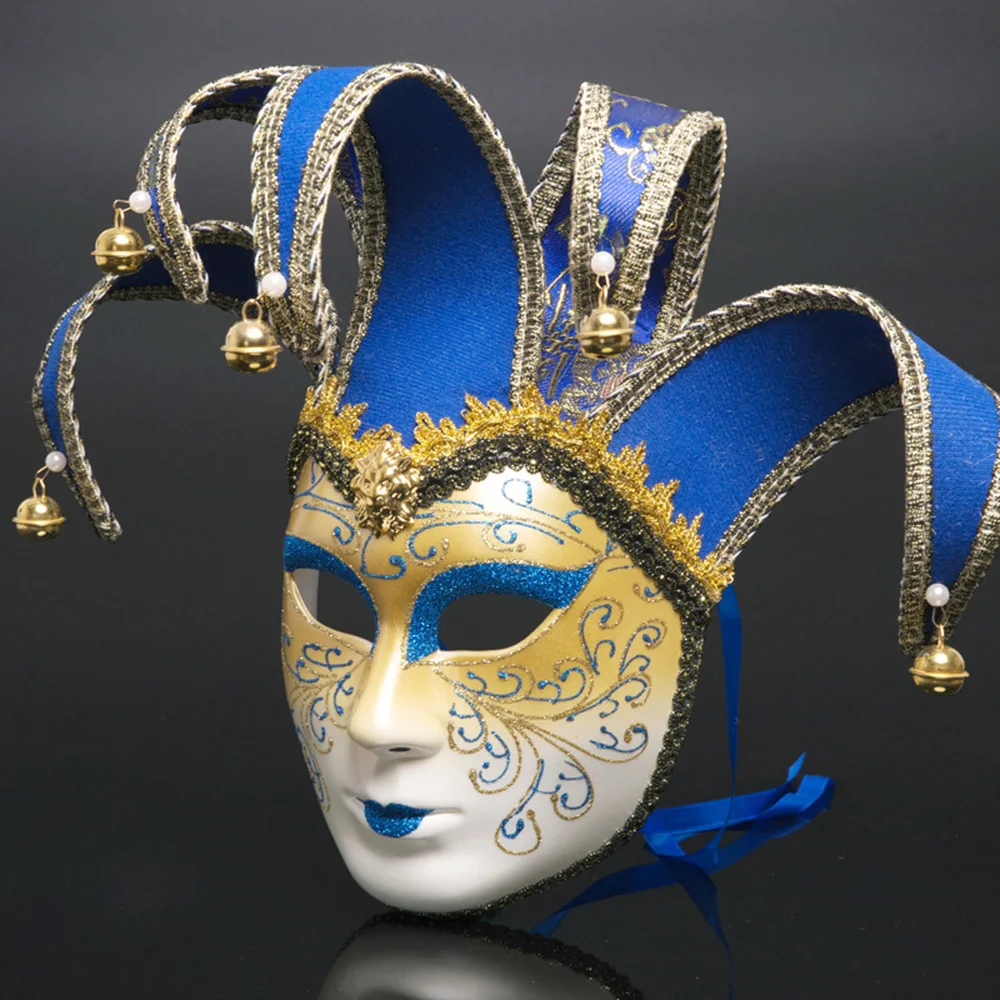 Elegant Venetian Full Face Masquerade Mask with Exquisite Jester Decoration