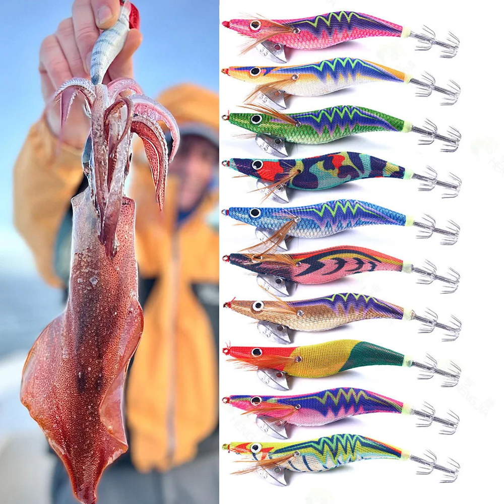 

2.5#/3.0#/3.5# Pesca Squid Jigging Lure Wood Shrimp Jig Hook Artificial Bait Octopus Cuttlefish Eging Fishing Tackle Rattling