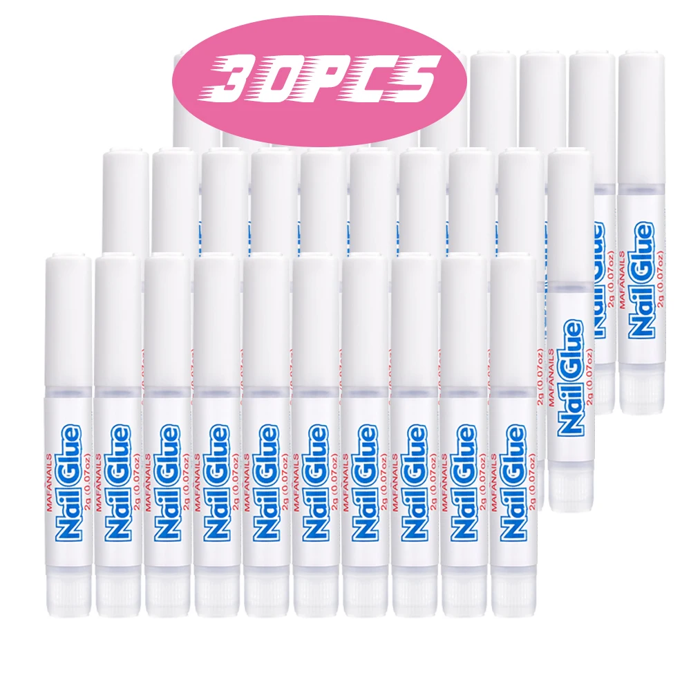 Nail Glue for Stick Rhinestones Gems Acrylic Nails Long Lasting Professional Nail Tip Glue for Press on Super Bond 30pcs(2g/pc)