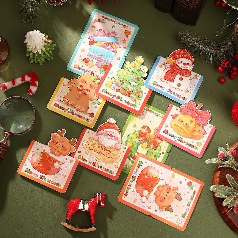 30pcs Retro Cartoon Christmas Cards 3D Stereo Greeting Cards Handwritten Xmas Eve Cards Holiday Decor Cards Festival Gifts - Image 5
