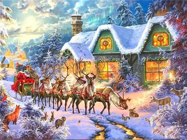 Santa visits on sledge Christmas Festive painting by numbers