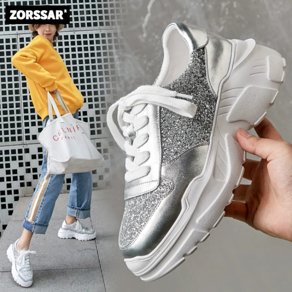 

Womens Chunky Sneakers Casual Sports Running Shoes Fashion Bling Female Platform Shoes Breathable Comfort Women Vulcanized Shoes