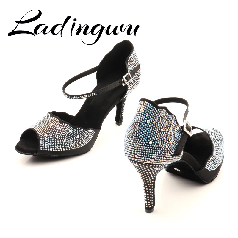 Ladingwu Women Latin Dance Shoes Rhinestones Soft Bottom Salsa Shoes For Dancing Ladies Sandals Women's Wedding Hight Heels 6-10