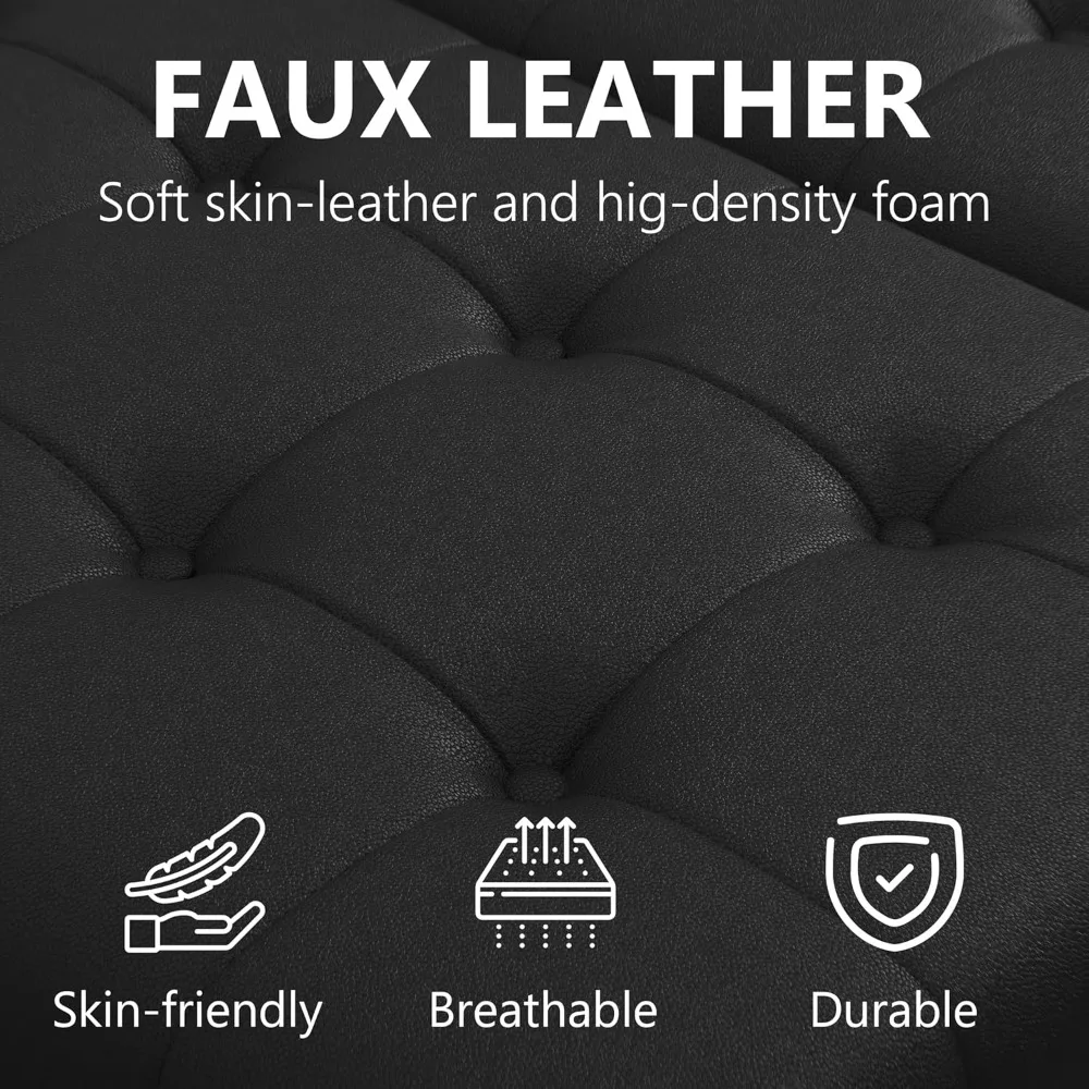 35.5 Inch Square Leather Storage Ottoman, Large Ottoman Coffee Table, Lift Top Tufted Ottomans Toy Box Footrest for Living Room 5