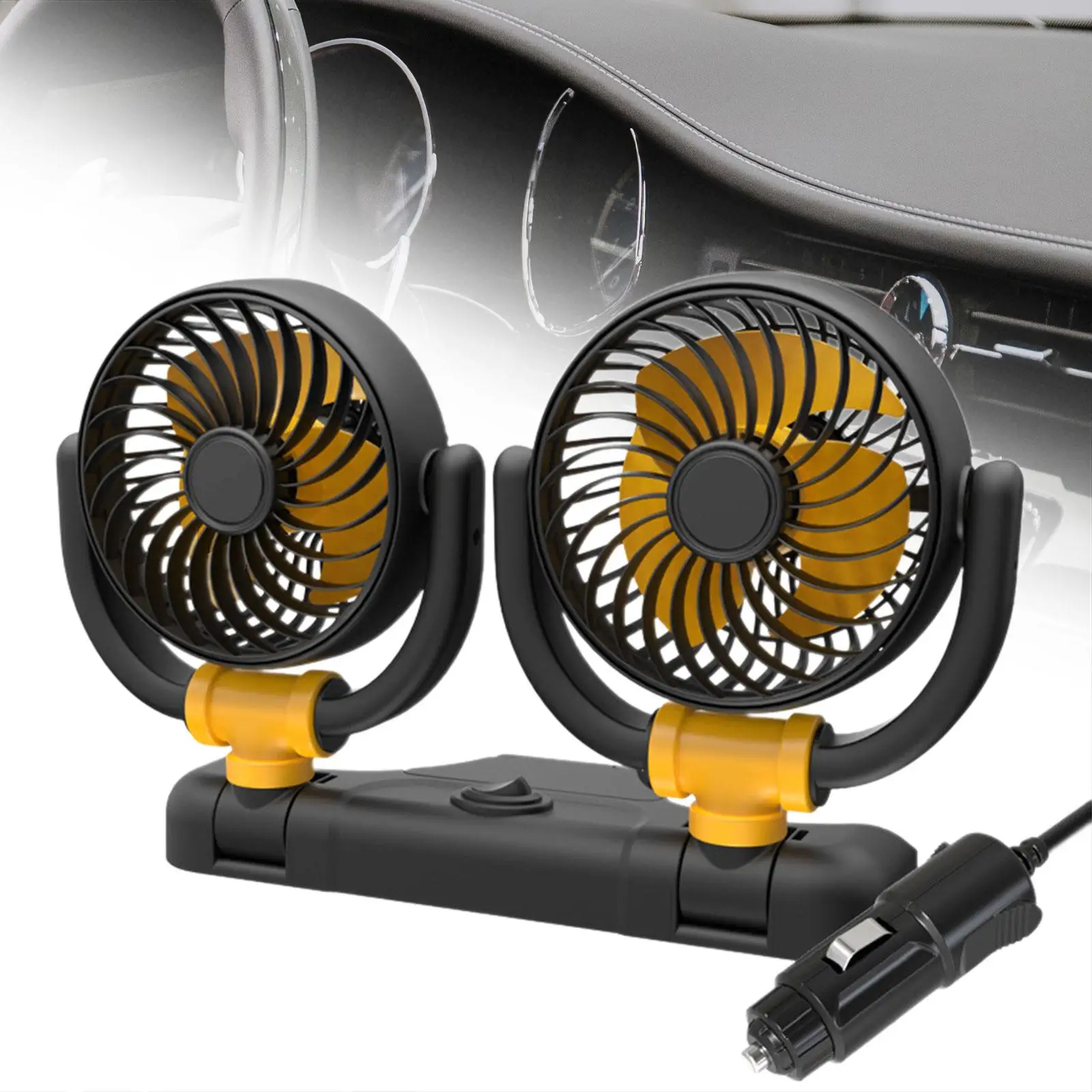 Car Double Head Folding Fan Accessories 360 Degrees Rotary Portable Car Cooling Air Fan for Dashboard SUV Boat RV Home premium